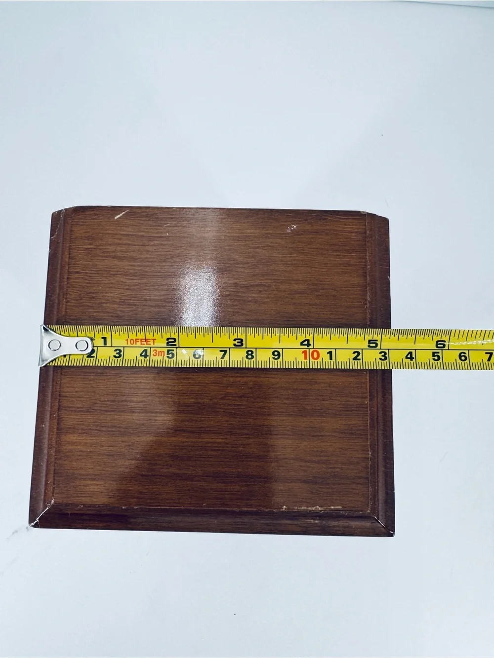 Vintage Wood Brown Jewelry Box Glass Door Mirror  Rings Necklace Hanger